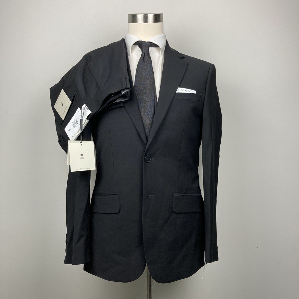 Calvin Klein Mens Slim fit 2-pc Suit Jacket 38R Pants 31W 32L Black Solid Wool - Picture 7 of 16